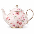Teiera 1200 ml in porcellana bianca e rosa con decoro floreale e bordo dorato