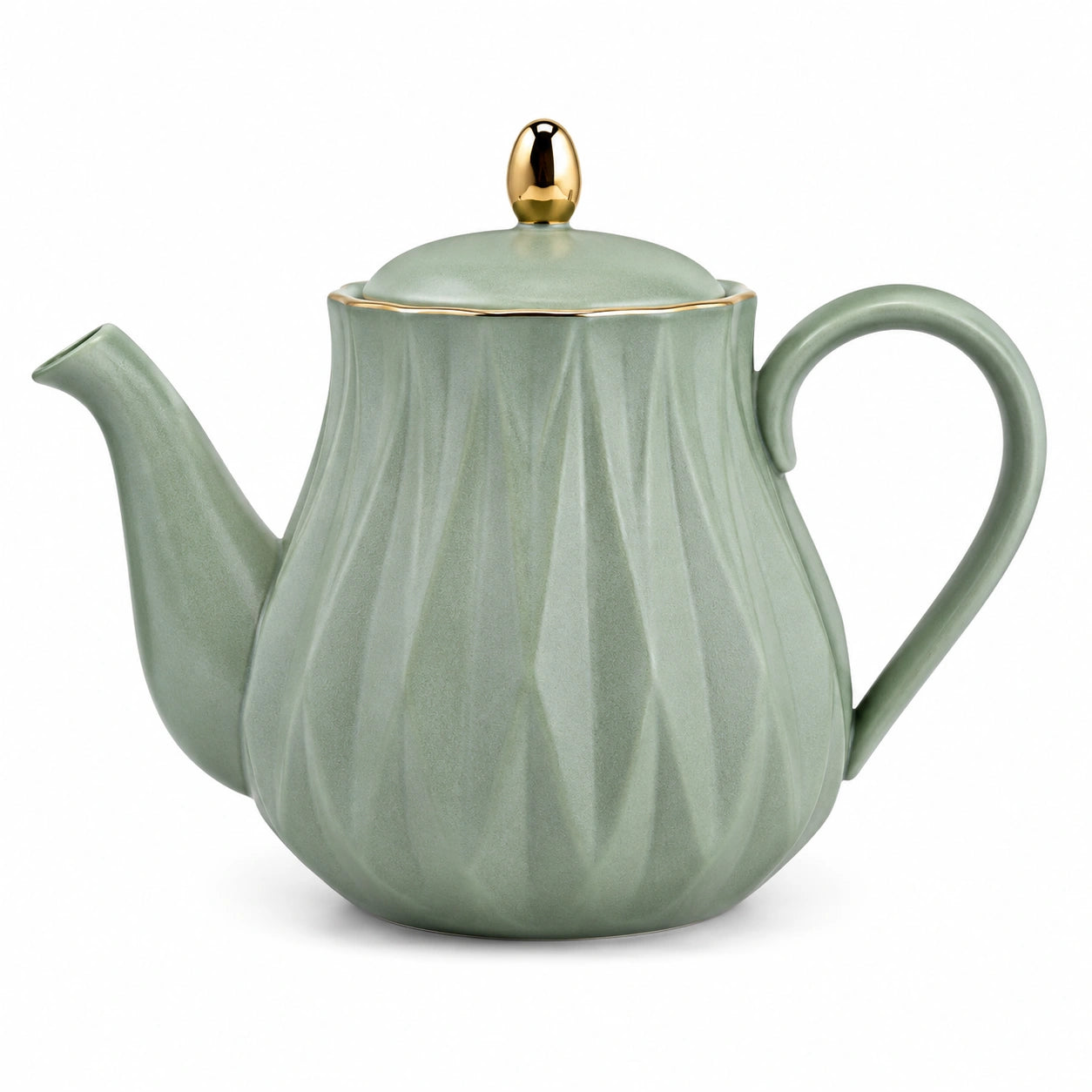 Teiera in ceramica 1000 ml verde salvia con coperchio - design scanalato per tè e infusi