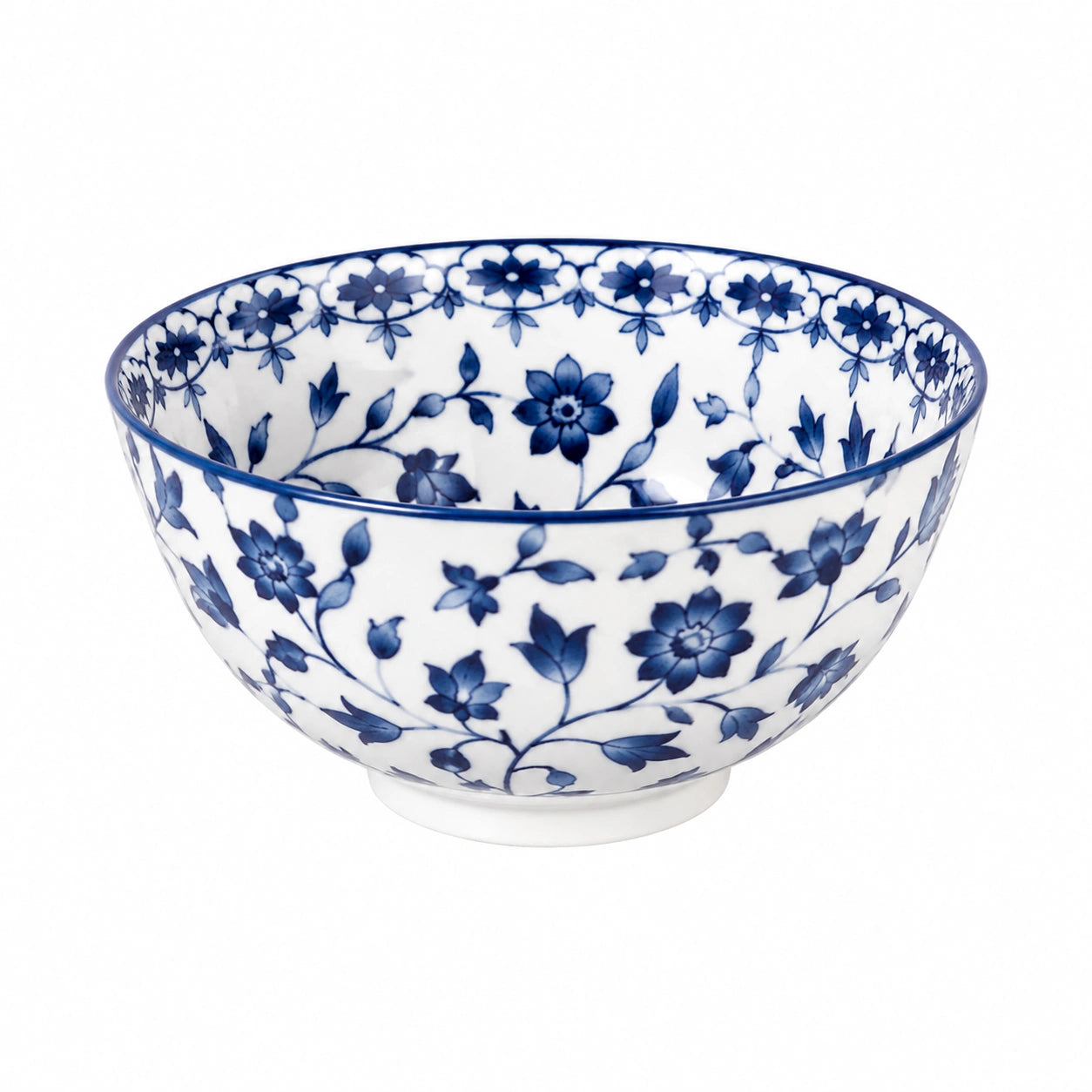 Ciotola in ceramica 20 cm bianca e blu con motivo floreale per servire