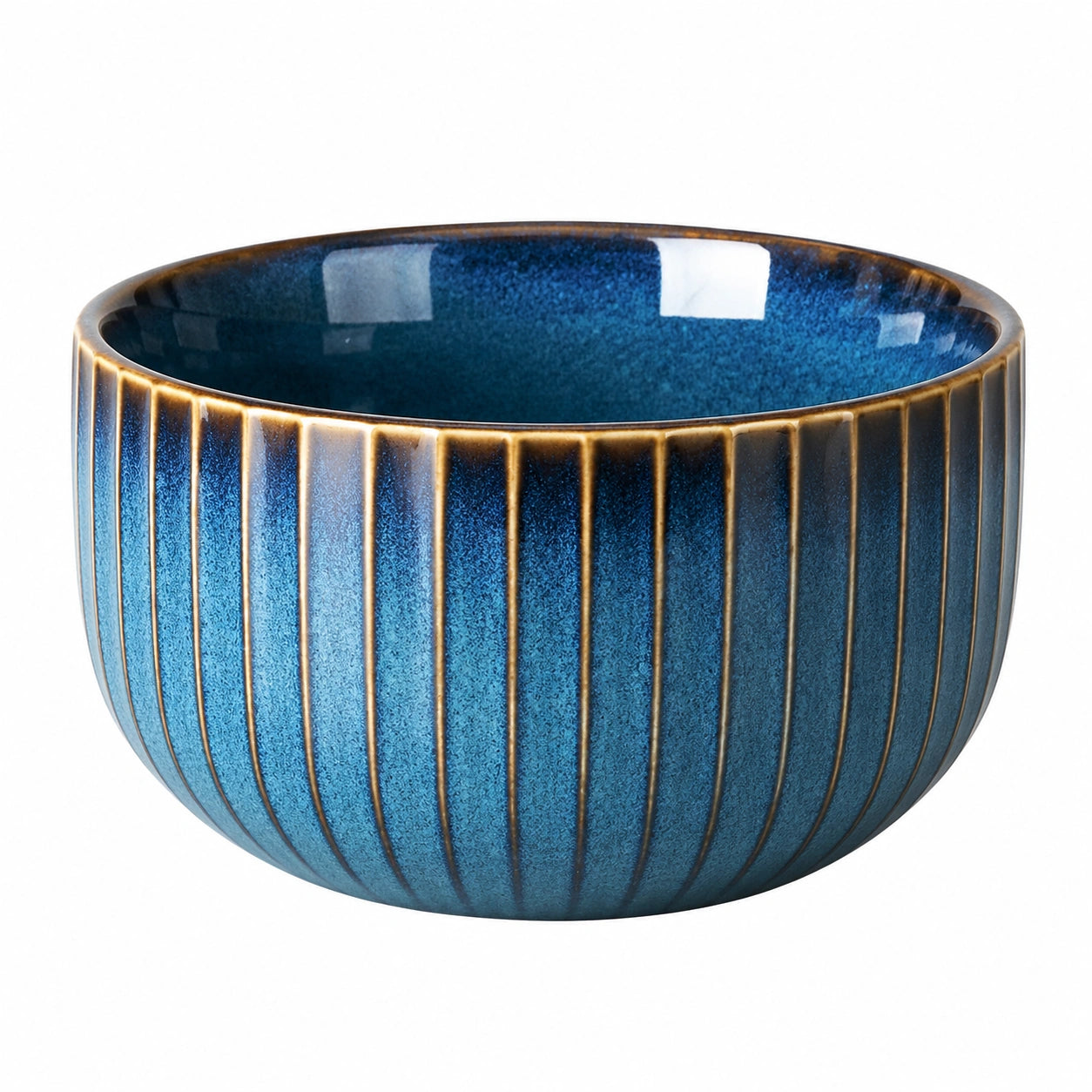 Ciotola 800 ml in ceramica blu con scanalature decorative