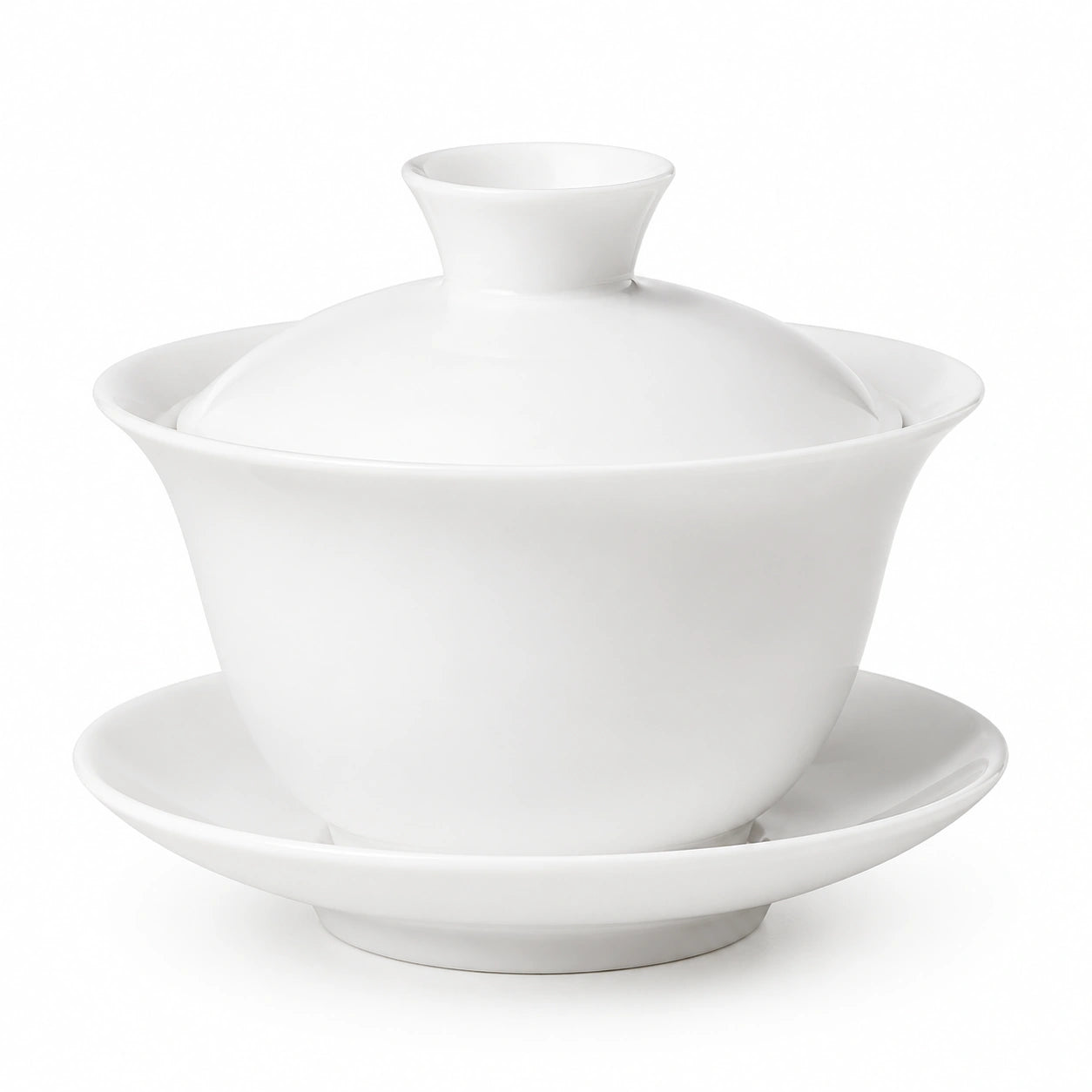 Tazza gaiwan in porcellana bianca 150 ml con coperchio e piattino stile tradizionale