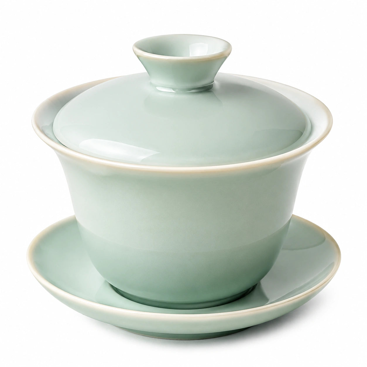 Tazza Gaiwan 180 ml in porcellana verde con coperchio e piattino per tè