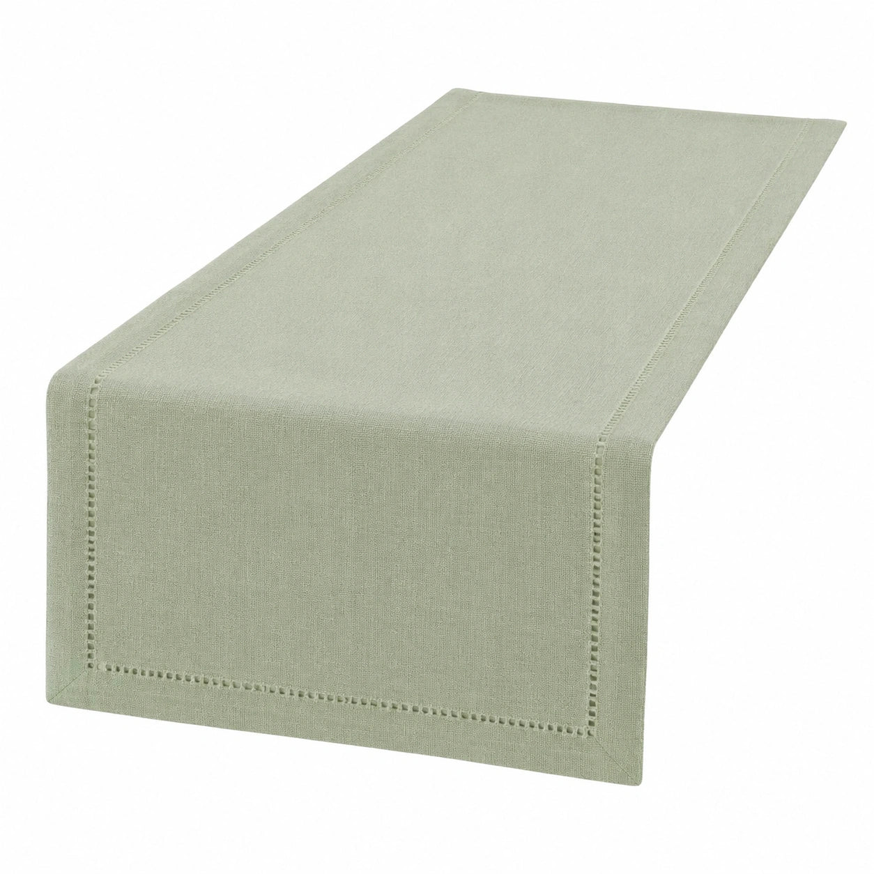 Runner da tavola 180 x 40 cm in tessuto verde salvia con bordi cuciti stile essenziale