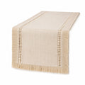 Runner da tavola 180 x 40 cm in tessuto beige con frange stile rustico