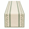 Runner da tavola 180 x 33 cm in tessuto beige e verde con motivo botanico stile naturale