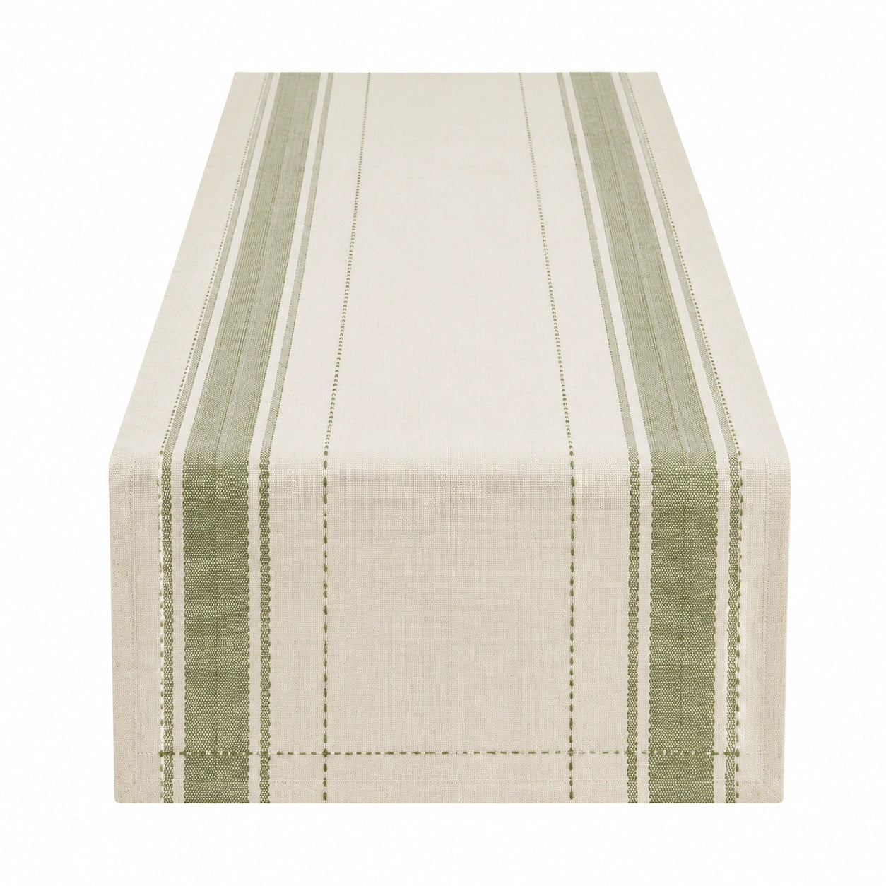 Runner da tavola 40 x 180 cm in tessuto beige e verde a righe stile rustico