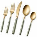 Set posate 5 pezzi in acciaio inox oro e verde stile moderno