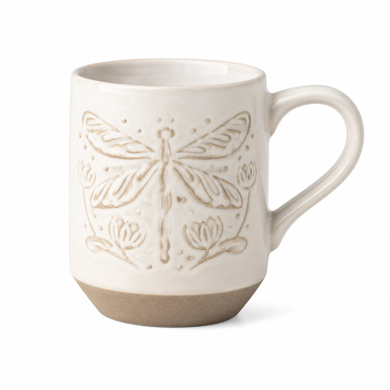 Tazza in ceramica 350 ml avorio con libellula in rilievo per bevande calde