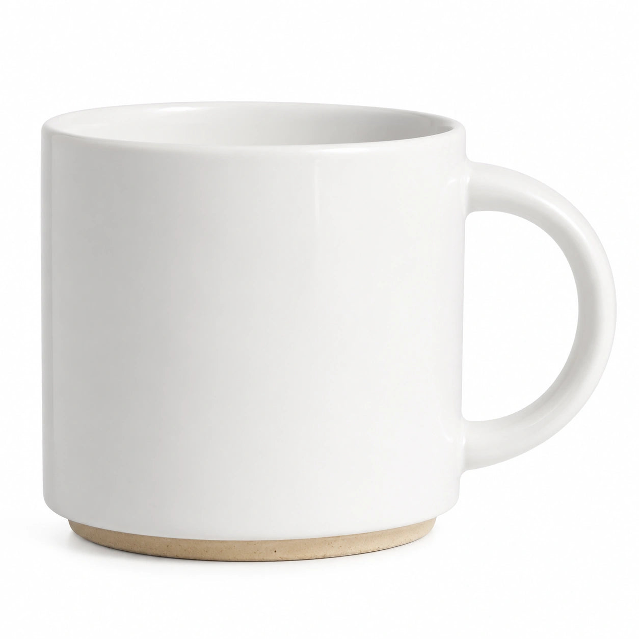Tazza in ceramica 350 ml bianca con base beige - cilindrica con manico per bevande calde