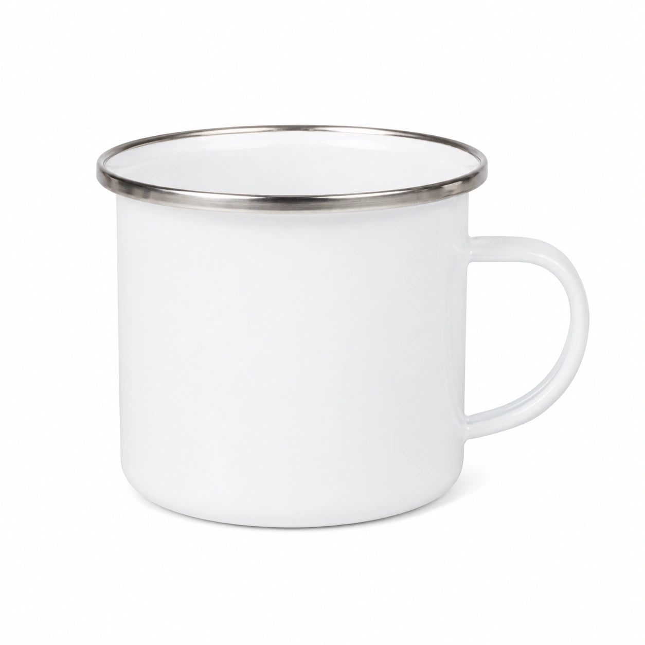 Tazza smaltata 350 ml 8 x 8 cm bianca con bordo metallico - per bevande calde e fredde
