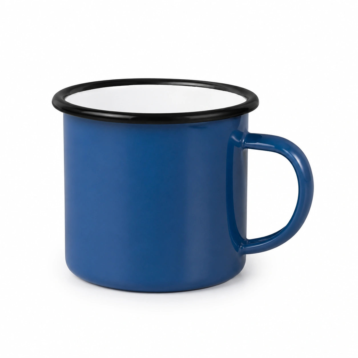 Tazza smaltata 350 ml in acciaio blu con bordo nero per bevande calde stile classico